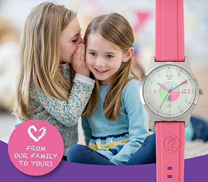 Analog Watches for Kids Telling Time Teaching Tool (Great for Boys and Girls Ages 5-15) - Rose Pink