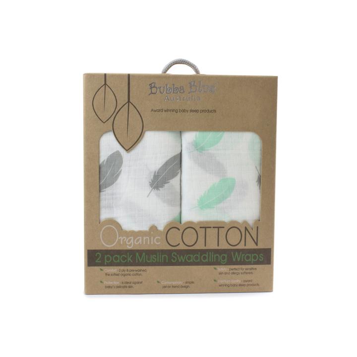 Bubba Blue Feathers Organic Cotton Muslin Wrap 2 Pack 104901