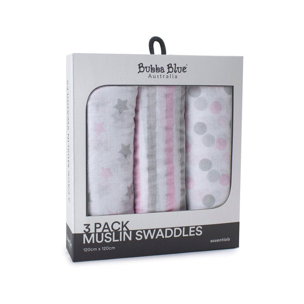 Bubba Blue Ee 3Pk Pink Muslin Wrap