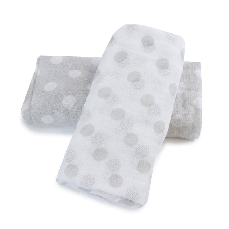 Bubba Blue Grey Polka Dots 2Pk Muslin Wraps 96473