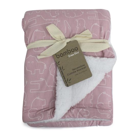 Bubba Blue Smokey Pink Safari Bamboo Reversible Cuddle Blanket BB06547