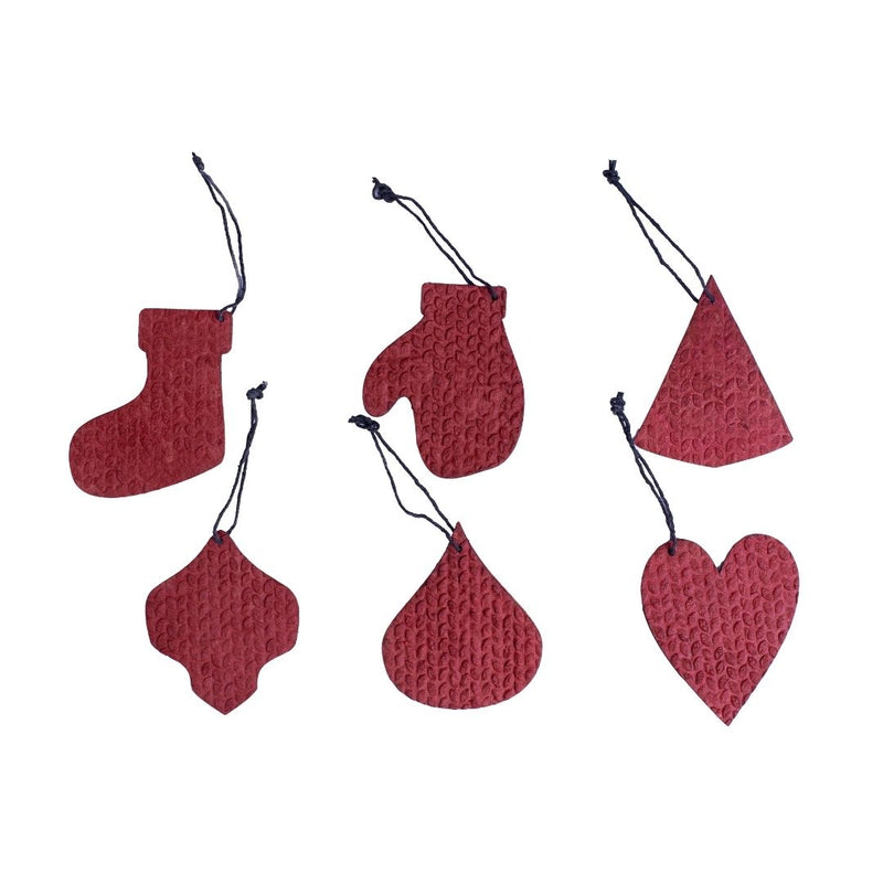 Tree Stripes Set of 12 Handmade Festive Christmas Ornaments in Dubai Red