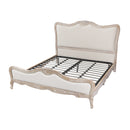 King Size Bed Frame Linen Fabric Beige Oak Wood White Washed Finish Slat Base Mattress Support