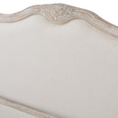 King Size Bed Frame Linen Fabric Beige Oak Wood White Washed Finish Slat Base Mattress Support