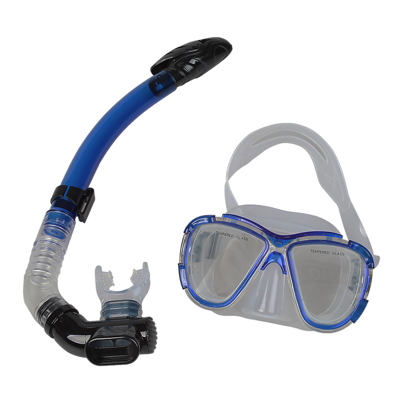 Adult Snorkeling Swimming Diving Mask & Snorkel - Quality Tempered Glass