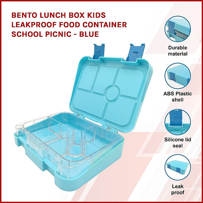 Bento Lunch Box Kids Leakproof Food Container School Picnic - Blue