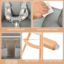 High chair harness, wipe-clean cushion, footrest and non-slip feet details