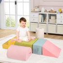 Macaron six-piece chenille foam play set in an indoor floor-play setting