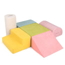 Macaron six-piece chenille foam play set with step, wedge, cylinder, half moon and two rectangles