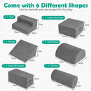 Grey dimensions of all six chenille foam play pieces