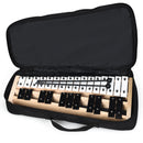 Fixed wooden-frame 27-note glockenspiel packed in its carry bag with two mallets
