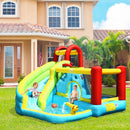 Colourful inflatable water park in a garden