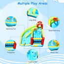Slide, splash pool, basketball rim, water cannon, climbing wall and jumping area