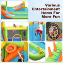 Slides, climbing, hoop, target, ring toss and water cannon activities