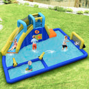 Slide, water cannons, basketball hoop and football goal