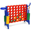 Blue and red game set showing the grid, playing rings and basketball hoop
