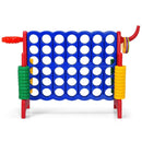 Red uprights and dark-blue four-in-a-row board