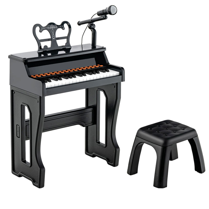 37-key upright toy piano with microphone, music stand and stool in Black