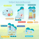 Eleven activities on the Blue dinosaur wall board with labelled close-up panels