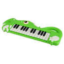 Green 25-key dinosaur toy keyboard angled view