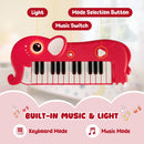 Red elephant keyboard with light-up eye, keyboard mode and music mode controls
