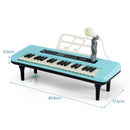 Blue 37-key keyboard dimensions, 46.5 by 17.5 cm with 5.5 cm body and 8 cm legs