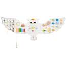 White owl activity board with magnetic number area and colourful play panels