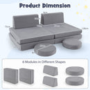 Grey play couch block dimensions and six included modules