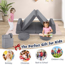 Grey modular foam couch arranged for imaginative play