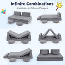 Grey six modular play couch pieces in different configurations