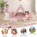 Pink modular foam couch arranged for imaginative play
