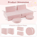 Pink play couch block dimensions and six included modules