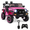 Pink 24V two-seater ride-on truck with parent remote and shovel