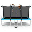 Blue 430 cm rectangular trampoline with enclosure and access ladder