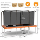 Rectangular trampoline dimensions and stated 200 kg maximum load