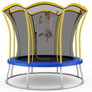 8 ft blue and yellow trampoline with flower-shaped enclosure
