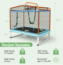 Exact dimensions and limits: trampoline 100 kg, swing 50 kg, bar 66 kg and ages 3+