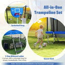 Basketball hoop, ladder, storage bag and soccer goal; balls not included