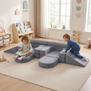 10-Piece Modular Kids Play Couch – grey couch arranged for floor play