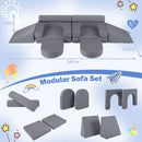 10-Piece Modular Kids Play Couch – grey layout dimensions and ten shapes