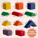 11-Piece Colourful Foam Building and Climbing Block Set – dimensions and shapes of all eleven blocks