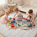110-Piece Wooden Train Table with Storage Drawer, Natural, view 1