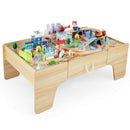 110-Piece Wooden Train Table with Storage Drawer, Natural, view 3