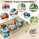 110-Piece Wooden Train Table with Storage Drawer, Natural, view 7