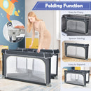 124 cm Folding Mesh Playpen with Balls and Pull Rings – Dark Grey – detail view