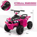 12V Kids Ride-On ATV with Lights and Music – Pink – Overall and seat dimensions
