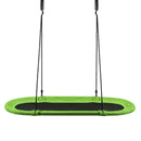 Green oval swing with black fabric seat
