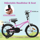 18-Inch Kids Bike with Training Wheels – Purple – Handlebar and saddle adjustment dimensions