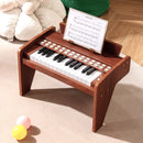 Brown 25-key mini toy piano with light-up teaching keys, view 1