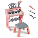 25-Key Pink Keyboard Piano with Stool and Microphone, included piano, stool, microphone and cables